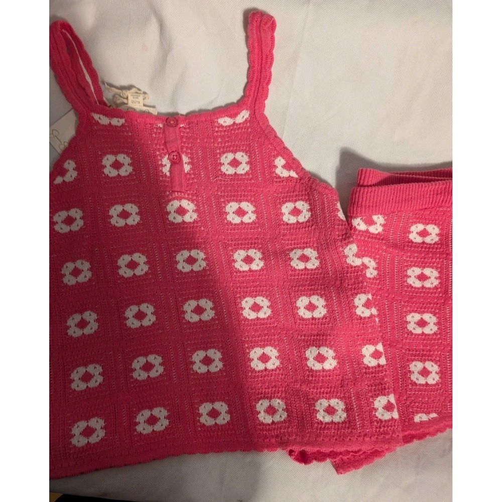 NWT Jessica Simpson Girls' Crochet Shorts Set Size Xl (12) Hot Pink MSRP $48